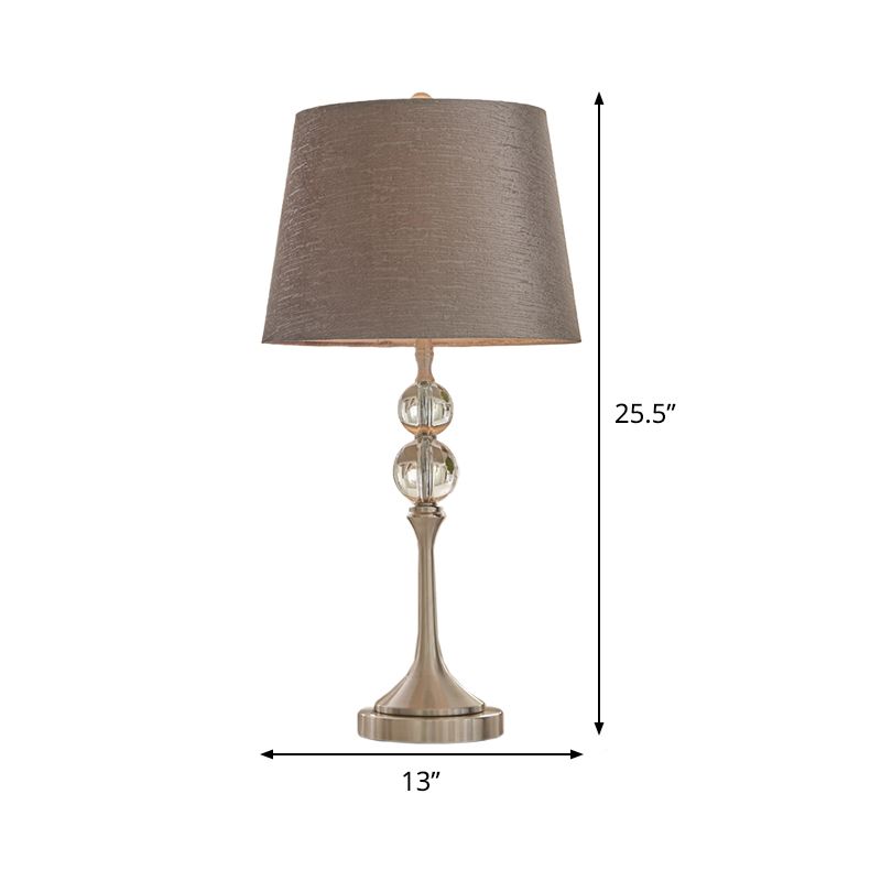 Conical Crystal Desk Light Contemporary Fabric 1 Head 11"/13" Wide Grey Night Table Lamp