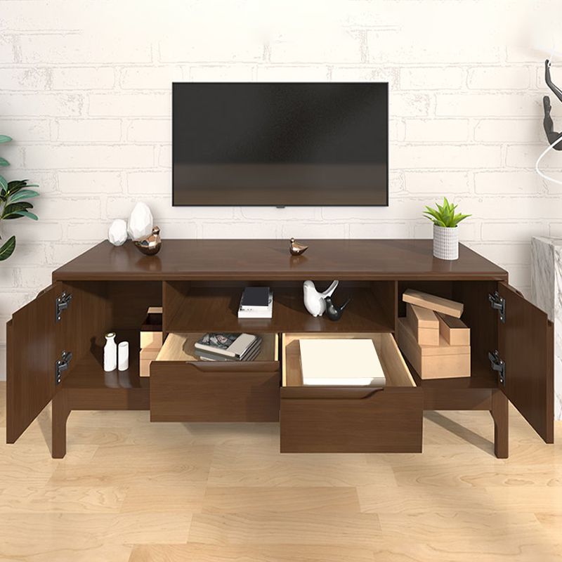 Rubber Wood Media Console Modern 2 Drawers TV Console with Doors