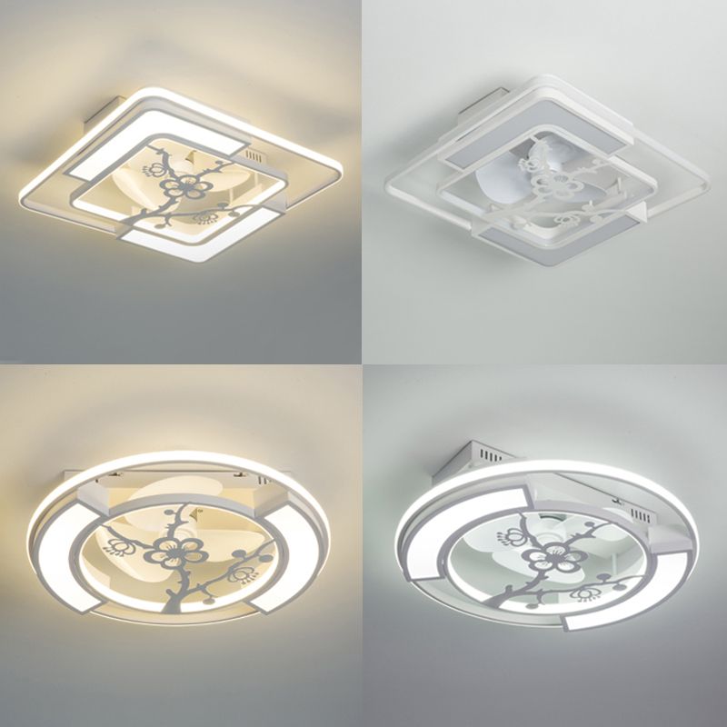 Lámpara de ventilador de techo geométrico de blanco LED acrílico Semi Flush Light para sala de estar