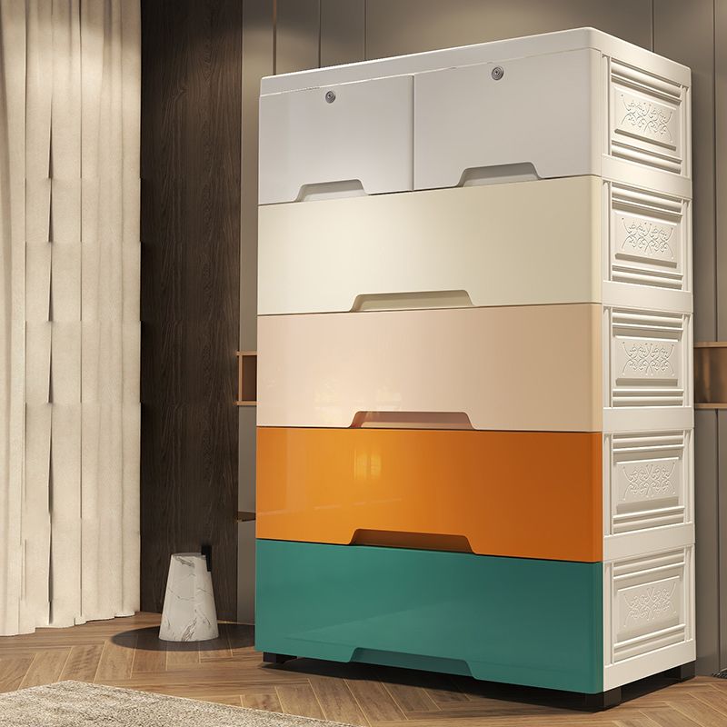 Contemporary Kids Closet Plastic Glossy Coat Locker with 5-Drawer