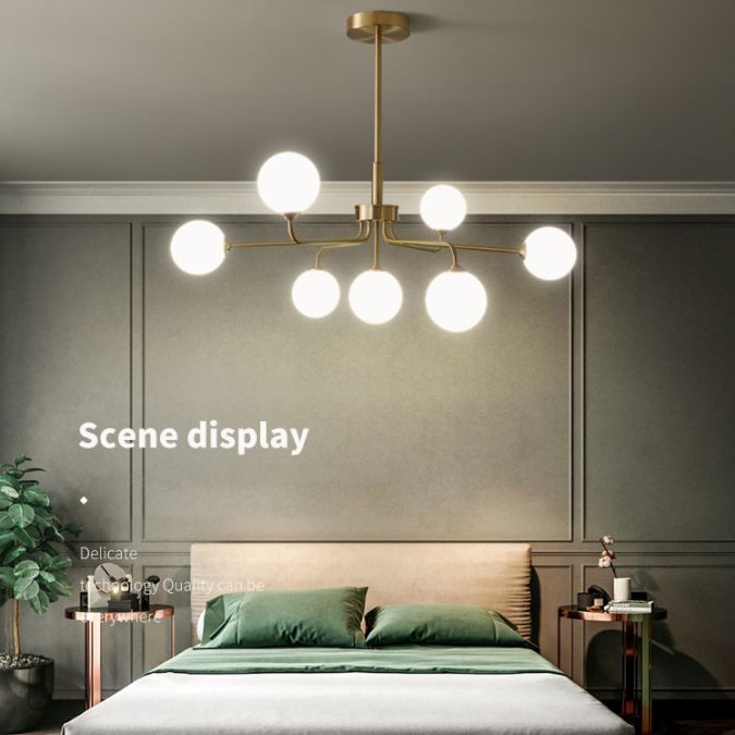 Minimalist Style Round Chandelier Lighting Fixture Glass Bedroom Hanging Lamp Kit