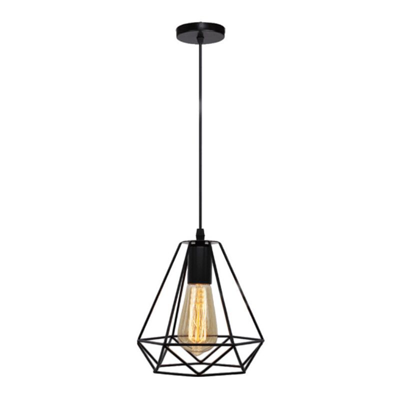 Cage metallica a forma di diamante Light sospeso a bulbo singolo Stile industriale Coffee Shop lampada a ciondolo