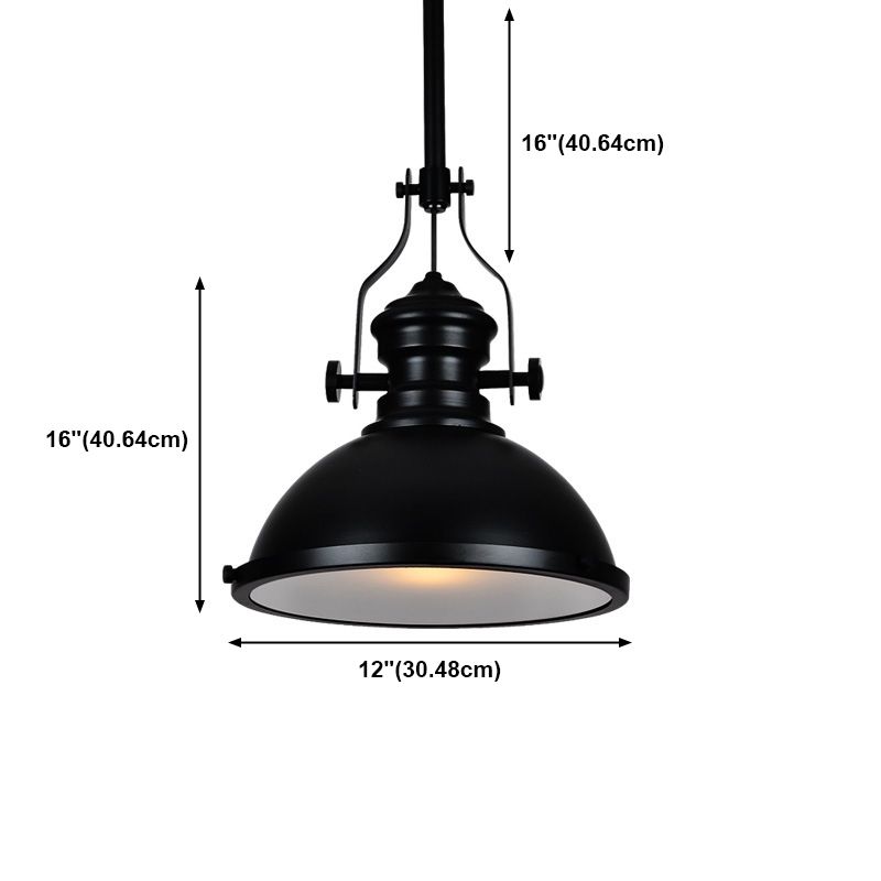 Industrial Style Metal Hanging Light Restaurant 1 Light Dome Ceiling Pendant in Black