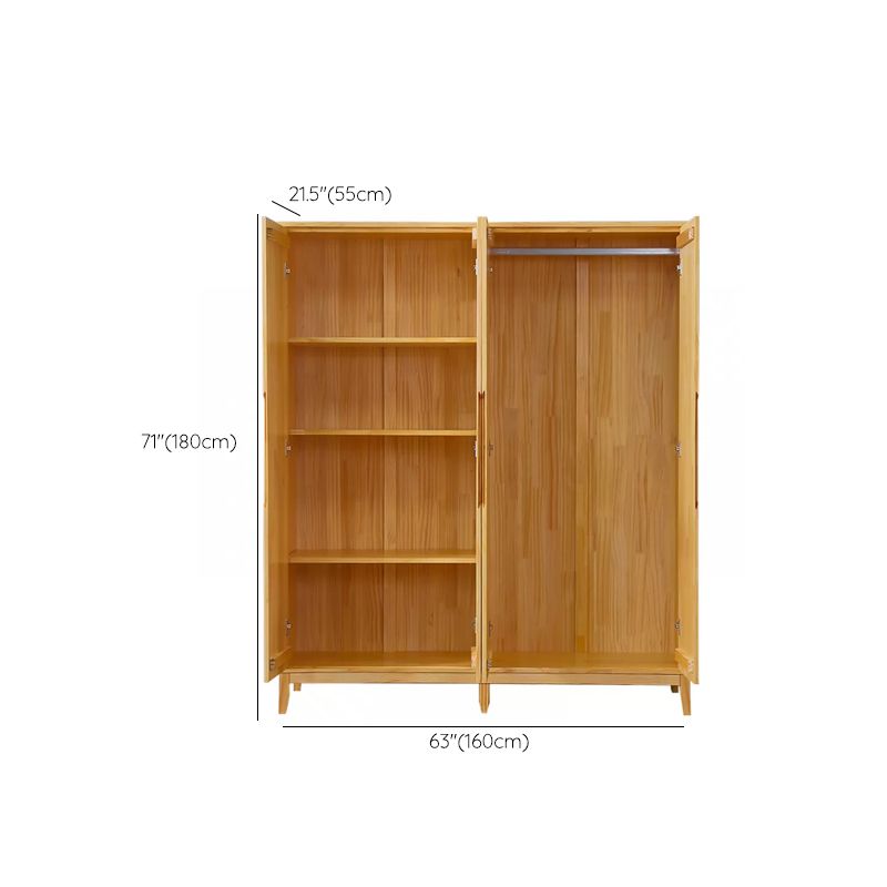 Solid Wood Kid's Wardrobe Light Wood Wardrobe Armoire with Garment Rod