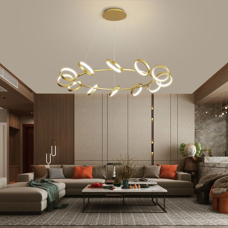 Simplicity Rotating Ring Shaped LED Chandelier Metal Living Room Hanging Light Fixture