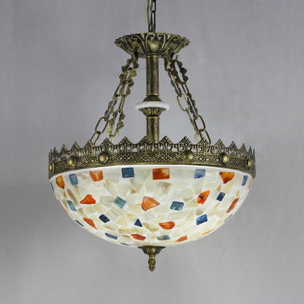 Tachage de vitrail pendentif léger avec chaîne métallique vintage plafonnier plafond plafond en blanc / beige / orange bleu pour foyer