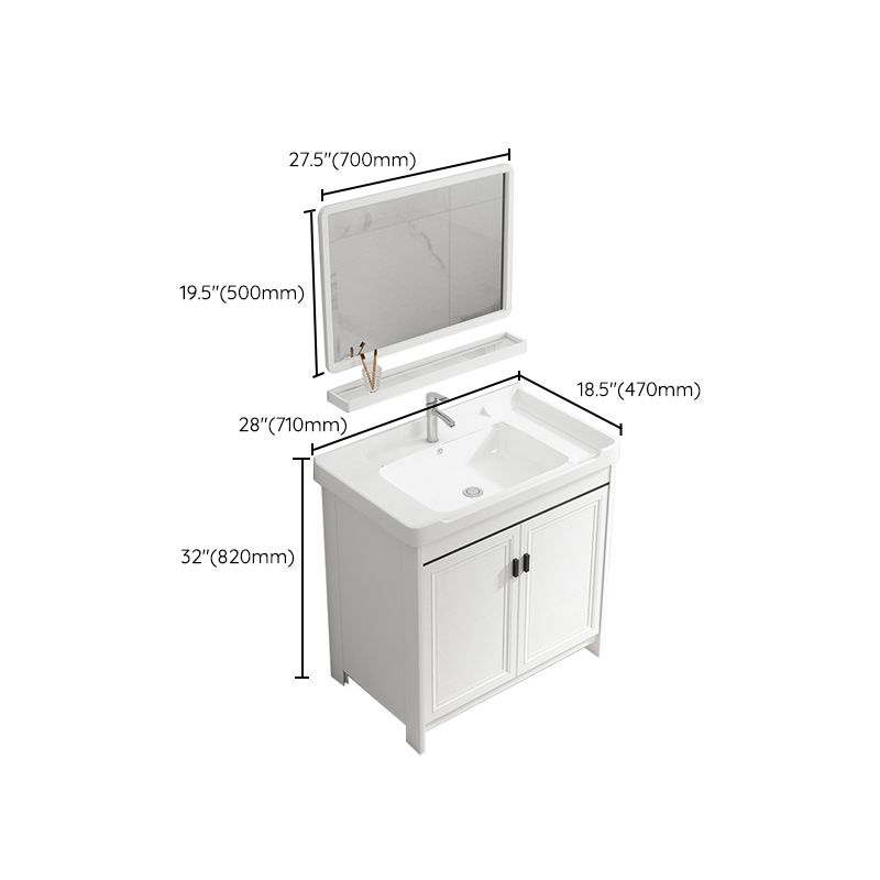 Rectangle Vanity Set White 2 Doors Freestanding Metal Frame Single Sink Vanity