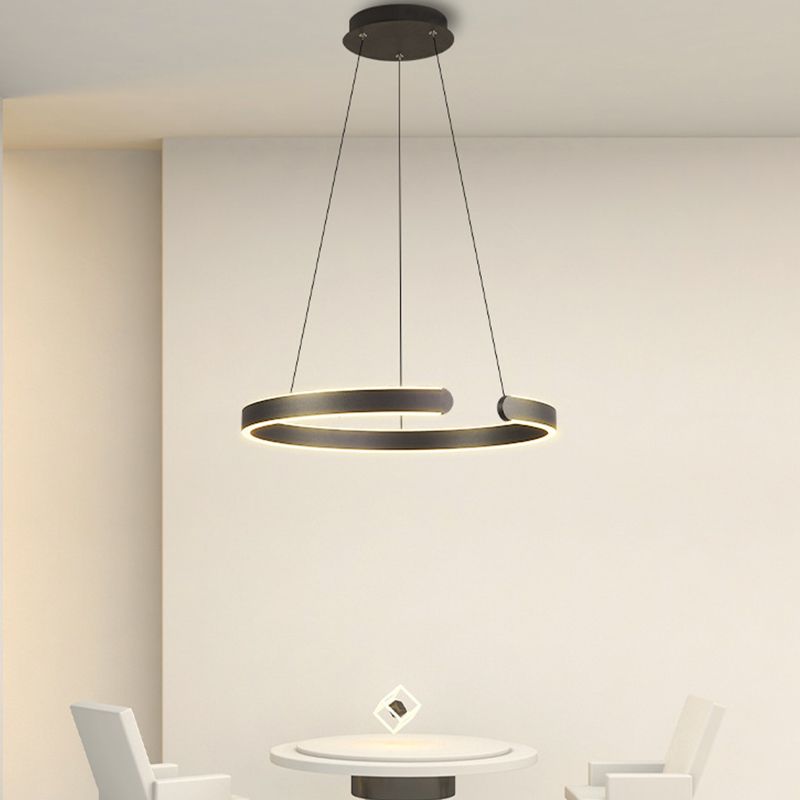 Linear Metal Pendant Light Fixtures Modern Style 2 Light Hanging Light Fixtures in Black