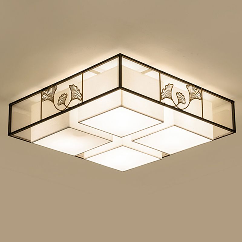 New Chinese Style Ceiling Lamp Geometry Shape Ceiling Light with Fabric Shade for Bedroom