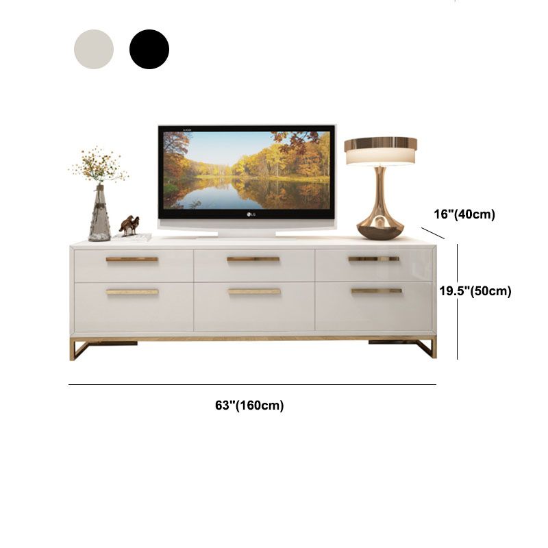 Glam Glass Top TV Stand in Black/White Steel Frame TV Console with Drawer