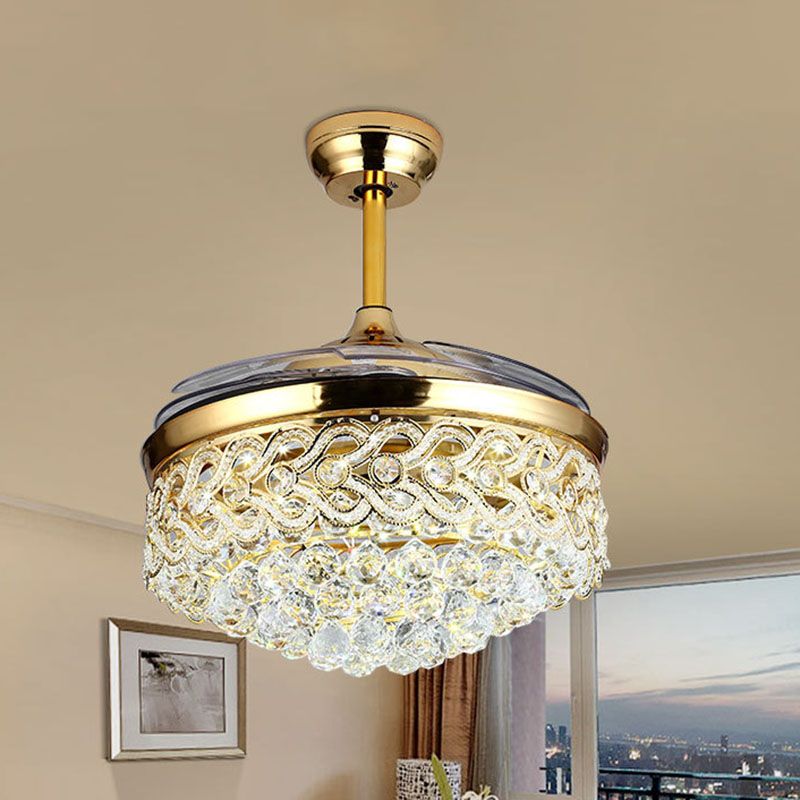 Simple Tapered Ceiling Fan Light Crystal Orbs Chrome/Gold Finish LED Hanging Lamp with Frequency Conversion/Remote Control/Wall Control