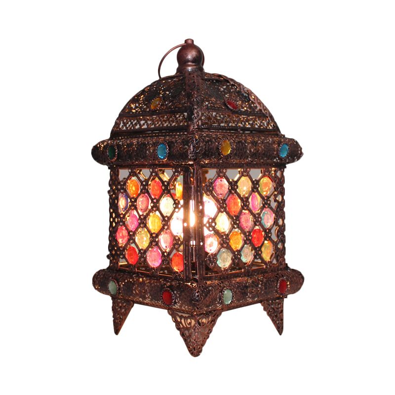 Metal Copper Night Table Lighting Lantern 1 Head Bohemian Nightstand Light for Living Room