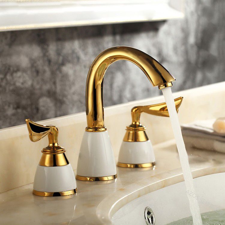 Glam Widespread Sink Faucet Lever Handles 3 Holes Solid Brass Faucet