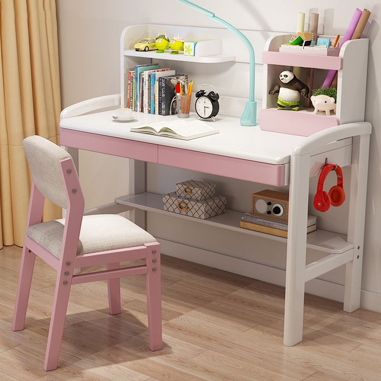 Adjustable Writing Desk Wood Kids Desk and Chair with Storage Shelves