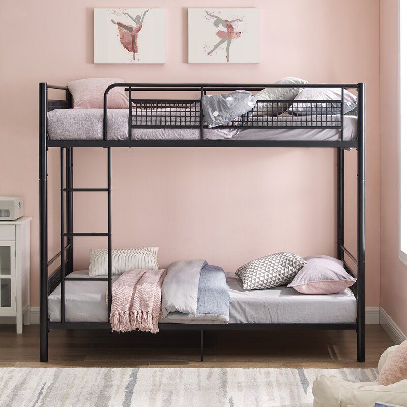 Metal Bunk Bed 74.80" H High Bunk Bed Frame with Built-In Ladder