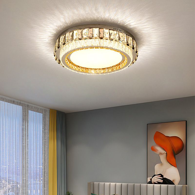 2-Light Golden Flush Mount Lighting Geometric Glass LED Ceiling Light for Foyer