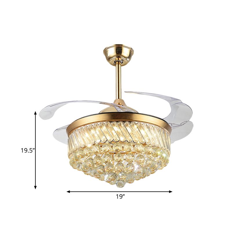 Crystal Orbs Cone Hanging Fan Light Contemporary 19" Wide LED Gold Semi Mount Lighting with 4 Blades