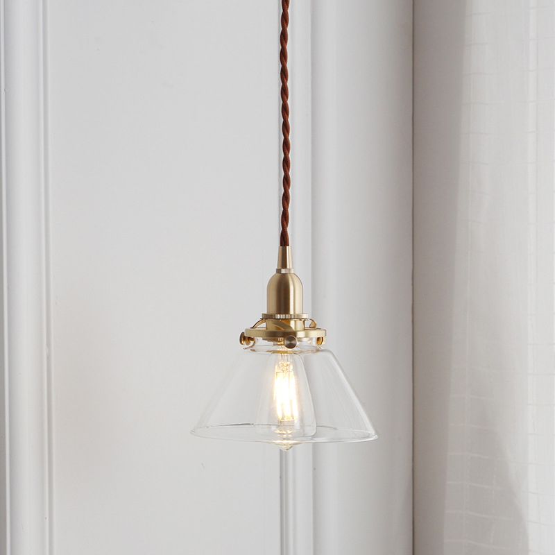 Brass Tapered Mini Pendant Lamp Minimalist Clear Glass 1 Head Dinning Room Ceiling Light