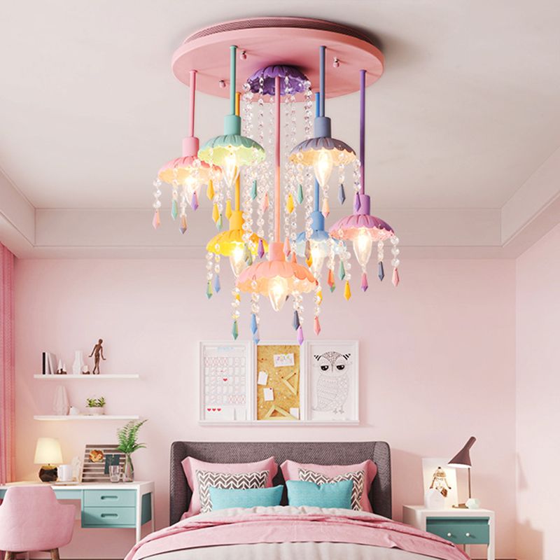 Umbrella Glass Pendant Lighting Fixture Macaron Pink Hanging Pendant Light for Kids Bedroom