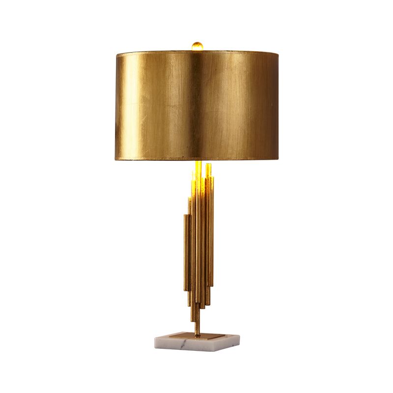 Gold Drum Night Table Lamp Modern 1 Head Metal Nightstand Lighting for Living Room