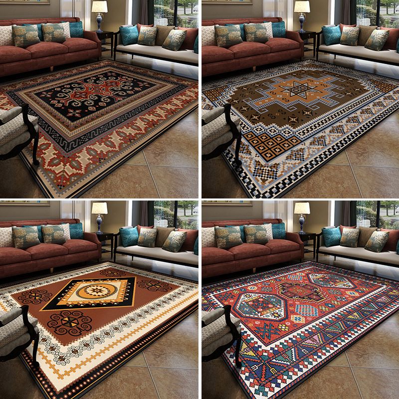 Área de reunión turca RUG Multicolor Patrón tribal Tribal Rug polipropileno Anti-slip Stain resistente alfombra lavable