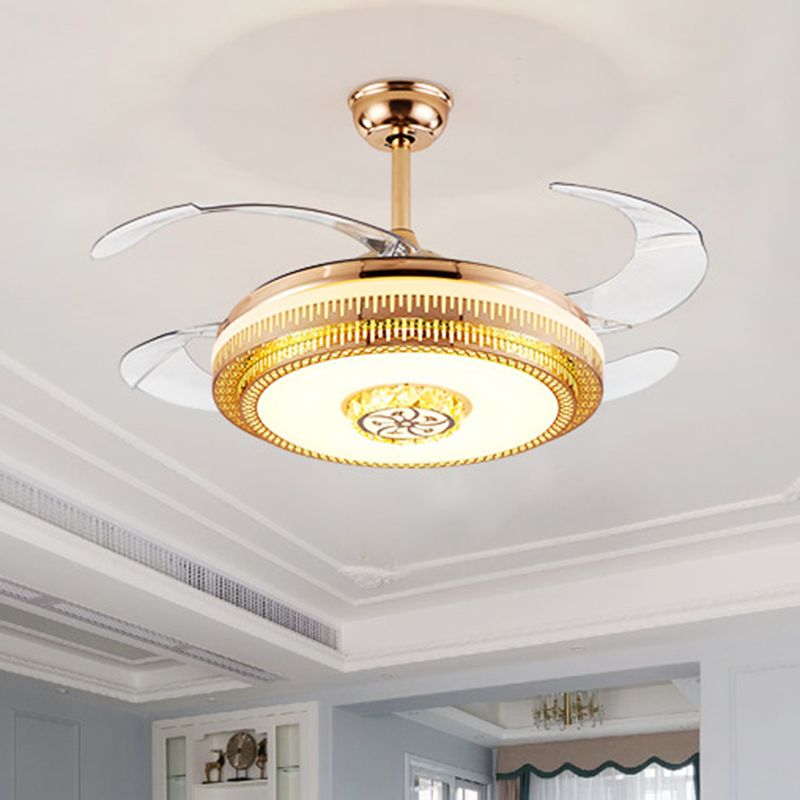 Gouden ringen Semi Flush Mount Light Postmoderne metalen salon 19,5 "brede LED-ventilatorverlichting met 4 heldere messen