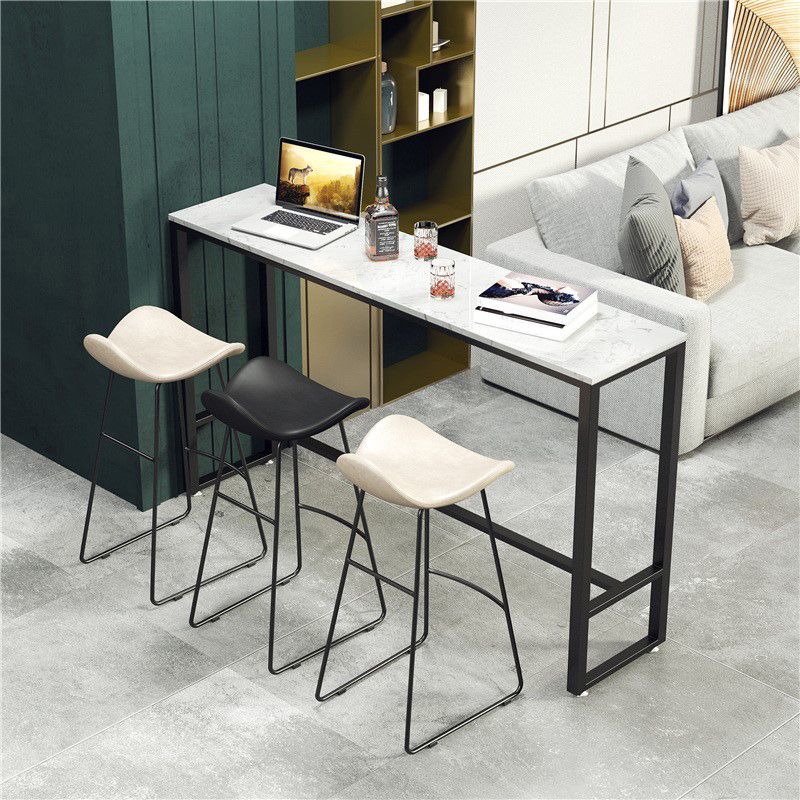 Modern Marble Bistro Table with Rectangle Table Top Black Trestle Table - 42" H