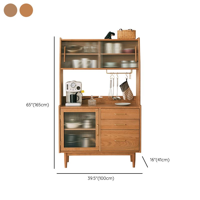 Contemporary Solid Wooden Hutch Buffet Glass Door Dining Hutch with Door for Dining Room