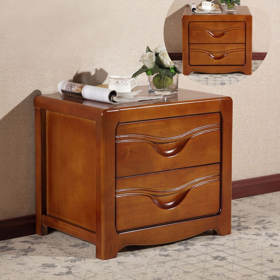 Solid Wood Bed Nightstand Traditional Bedside Cabinet with Drawers