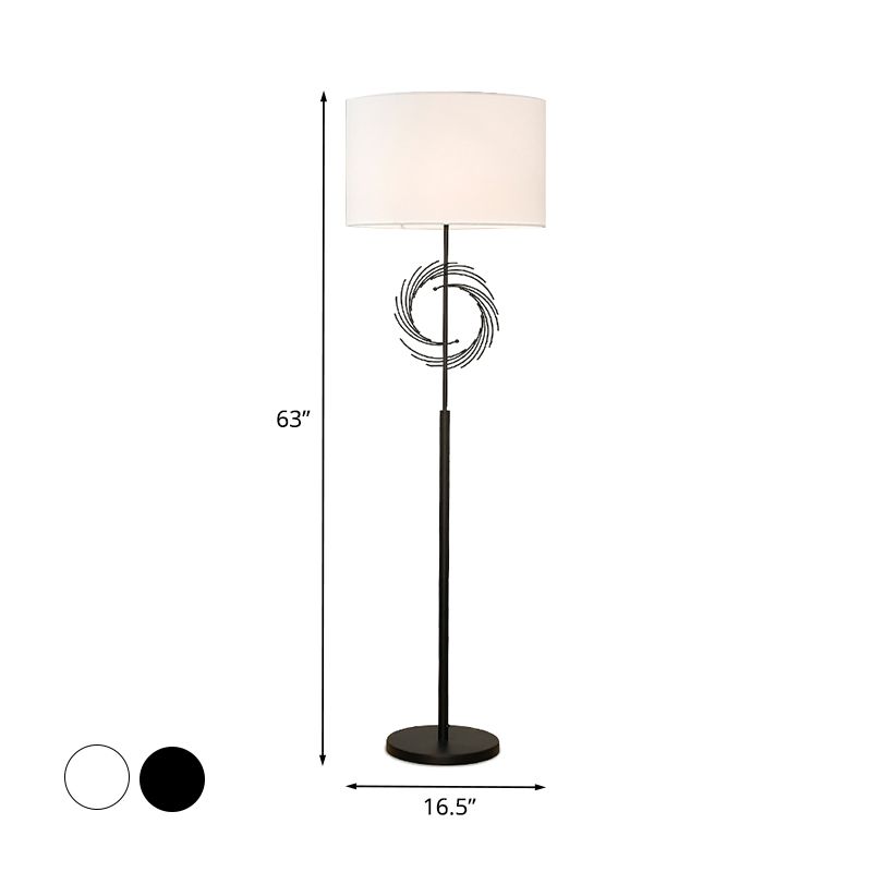 White/Black Circle Floor Light Simplicity 1 Bulb Metal Standing Lamp with Fabric Drum Shade