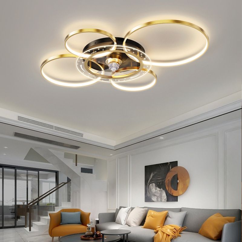 Modernism Golden 4-Light Ceiling Fan Lamp LED Ceiling Fan Light for Living Room