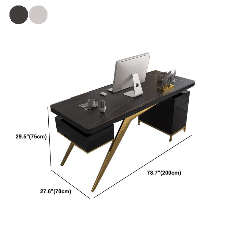 Rectangular Glam Office Desk Marble Solid Wood Writing Desk for Home