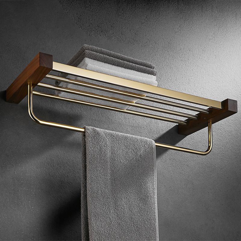 Polished Brass Bathroom Hardware Set Metal & Wood Bathroom Set with Bath Shelf/Towel Bar