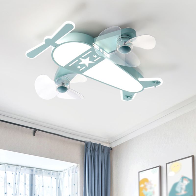 Kids Style Airplane Shape Ceiling Fan Lights Metal 5 Light LED Flush Lights