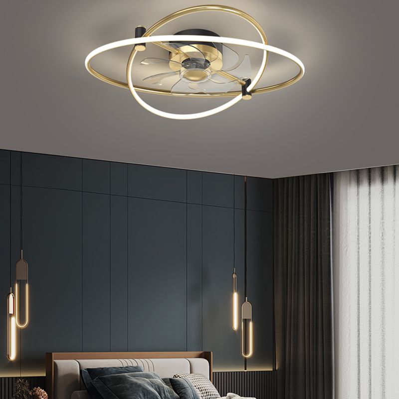 Kids Style Geometry Ceiling Fan Lights Metal 2 Light LED Flush Lights for Bedroom in Gold