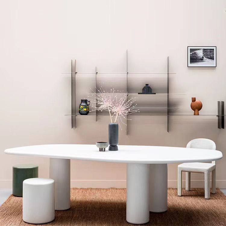 Irregular Shaped Office Conference Table Wood Writing Desk in White