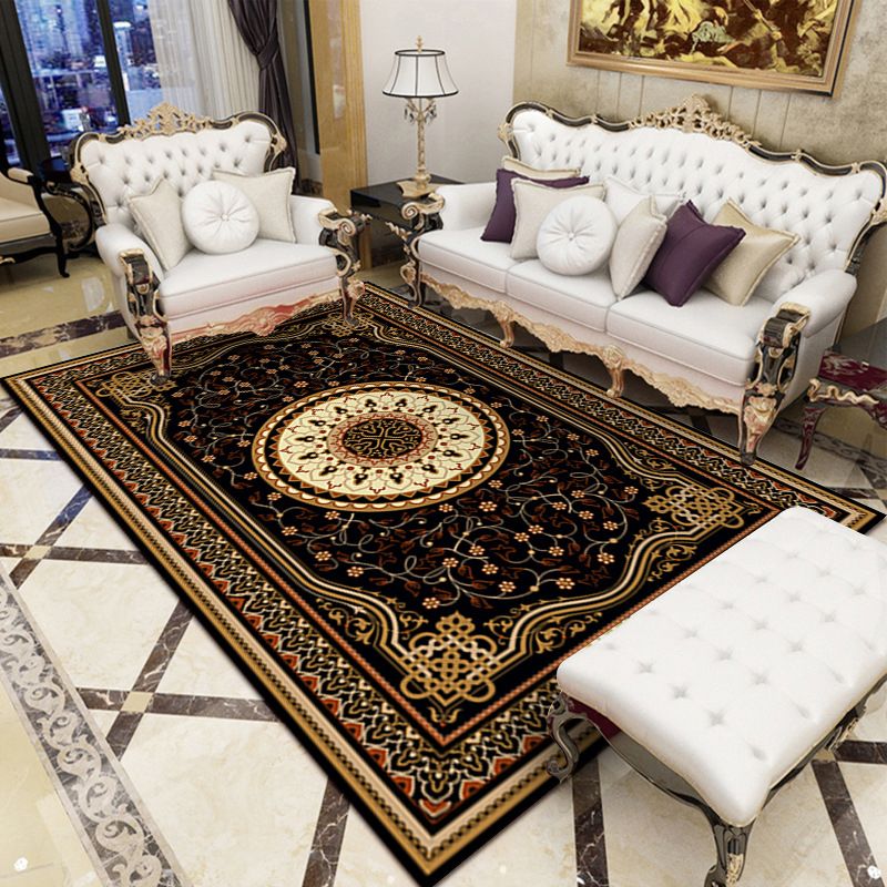 Moroccan Medallion Print Rug Antique Carpet Polyester Stain Resistant Area Rug for Living Room