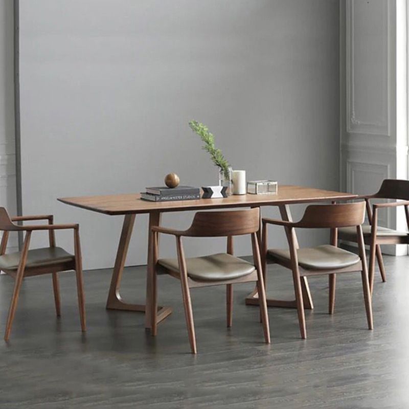 Vaste minimalistische massief houten bovenkant keukentafel set bruin voor eetkamer