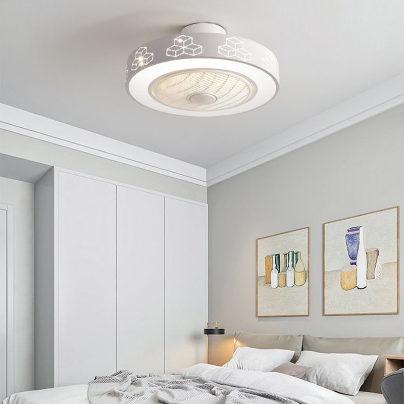 Chambre à coucher en forme de tambour de la lampe à la lampe métal nordique LED semi-flush plafond plafond en blanc