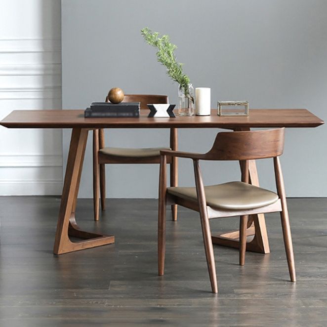 Modern Rectangle Dining Table Pine Solid Wood Table with Double Pedestal for Home Kitchen Dinner