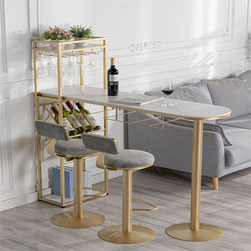 42-inch Height Bar Table Stone Glam Style Bistro Table with Storage Shelf