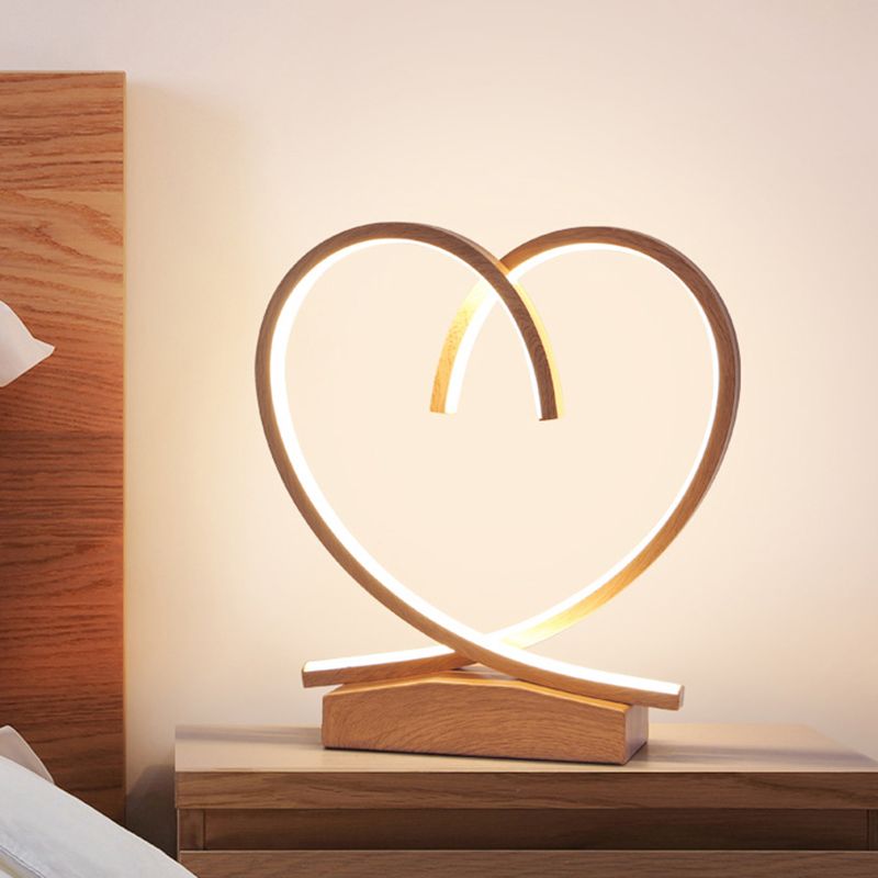 Loving Heart Wooden Night Table Light Simplicity Black/White/Wood LED Desk Lighting for Sleeping Room