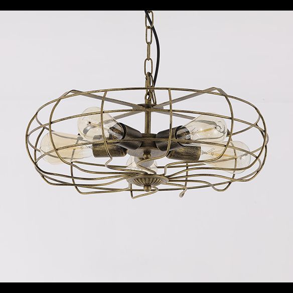 Metal Antique Brass Ceiling Chandelier Pendant Caged Industrial Hanging Chandelier