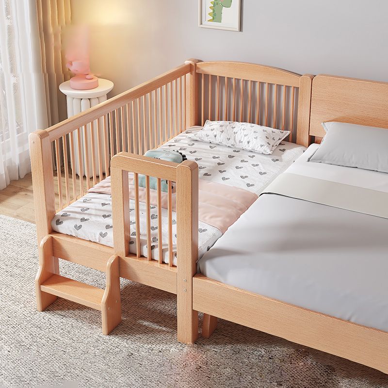 Contemporary Natural Solid Wood Nursery Crib with Guardrail in Beech