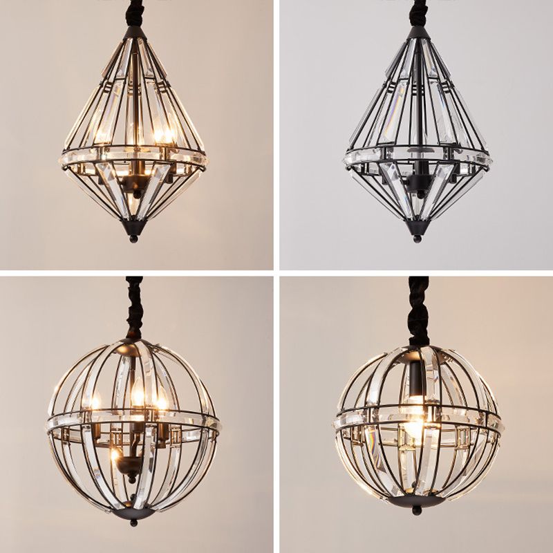 Geometric Crystal Suspension Lamp Modern Style Pendant Light Fixture for Dining Room