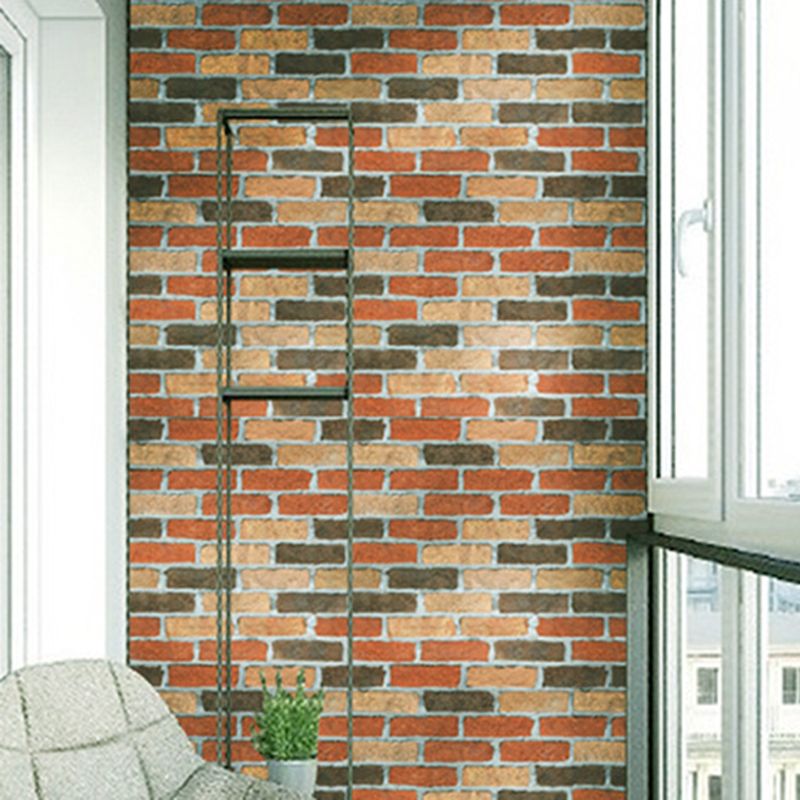 Brick and Mortar Wallpaper Roll Industrial Stain-Resistant Wall Art in Dark Color