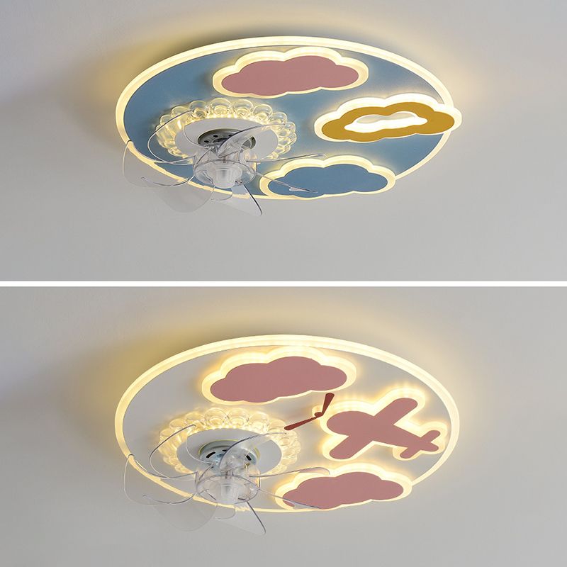 Carton nuage ventilateur de plafond lumière plafond acrylic kid room LED semi flush Mount Light