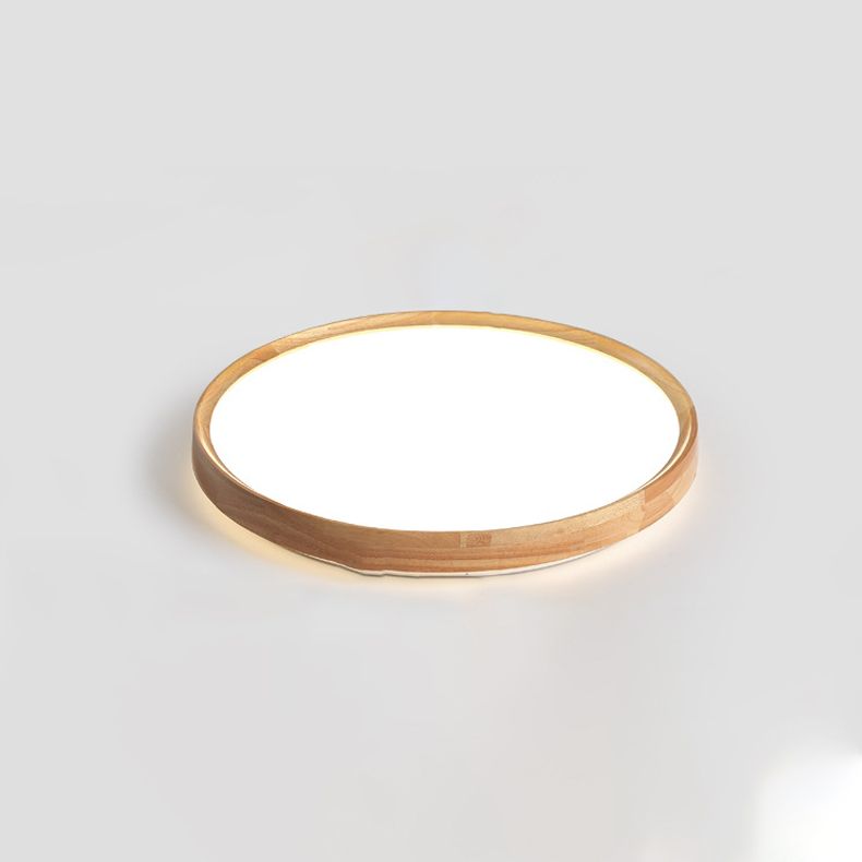 Modern Minimalist LED Ceiling Light Wooden Circular Flush Mount in Brown