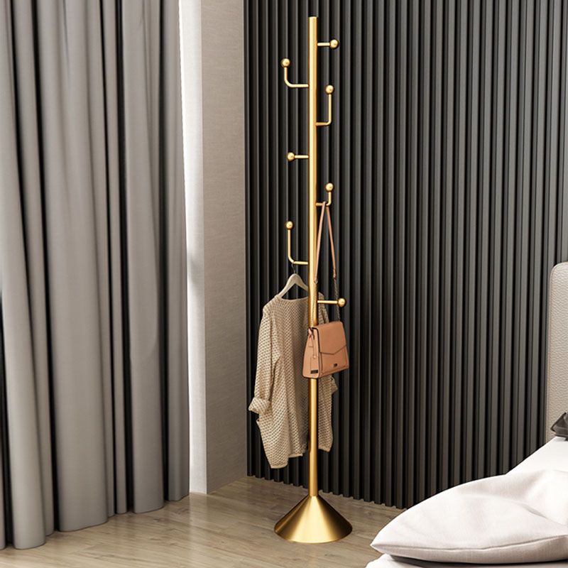 Glam Coat Rack Free Standing Coat Hook Metal Hall Stand with Round Base