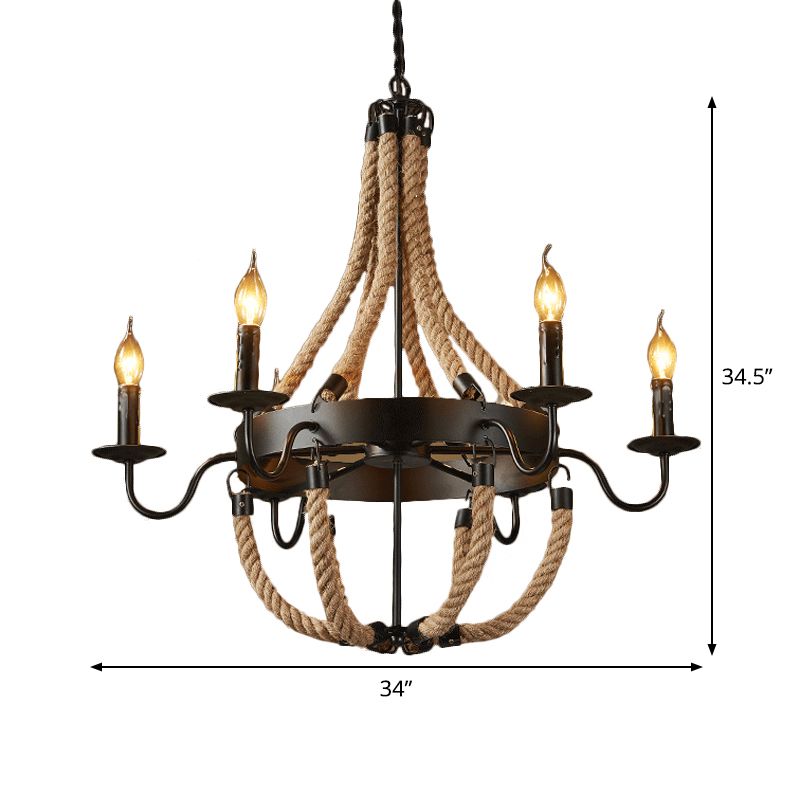 Brown 6/8 Lampen hängende Kronleuchter Landschaft Hanf Seilkorb Anhängere Beleuchtung mit Kerzendesign